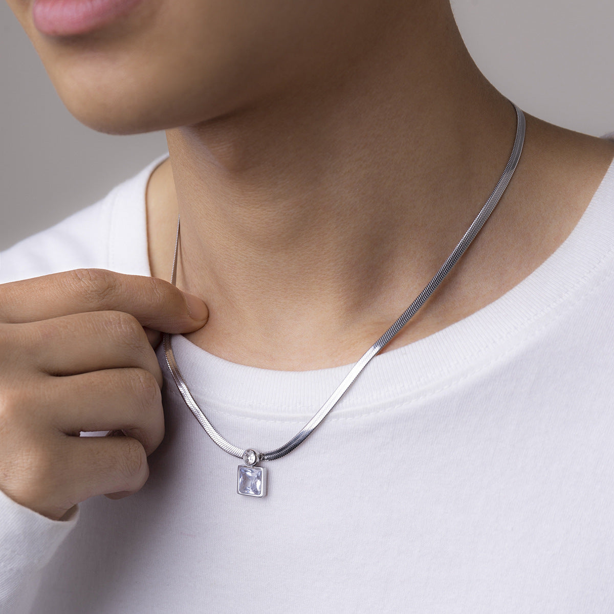 Men Fashion personality square diamond snake bone chain design hip-hop style pendant necklace