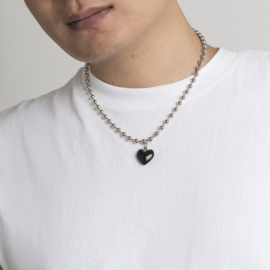 Men Fashion Simple Black Love Pendant Necklace