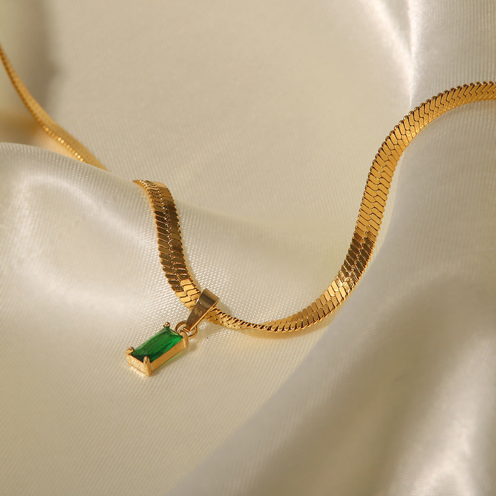 18K Gold Plated Green/White Baguette Zircon Pendant Necklace