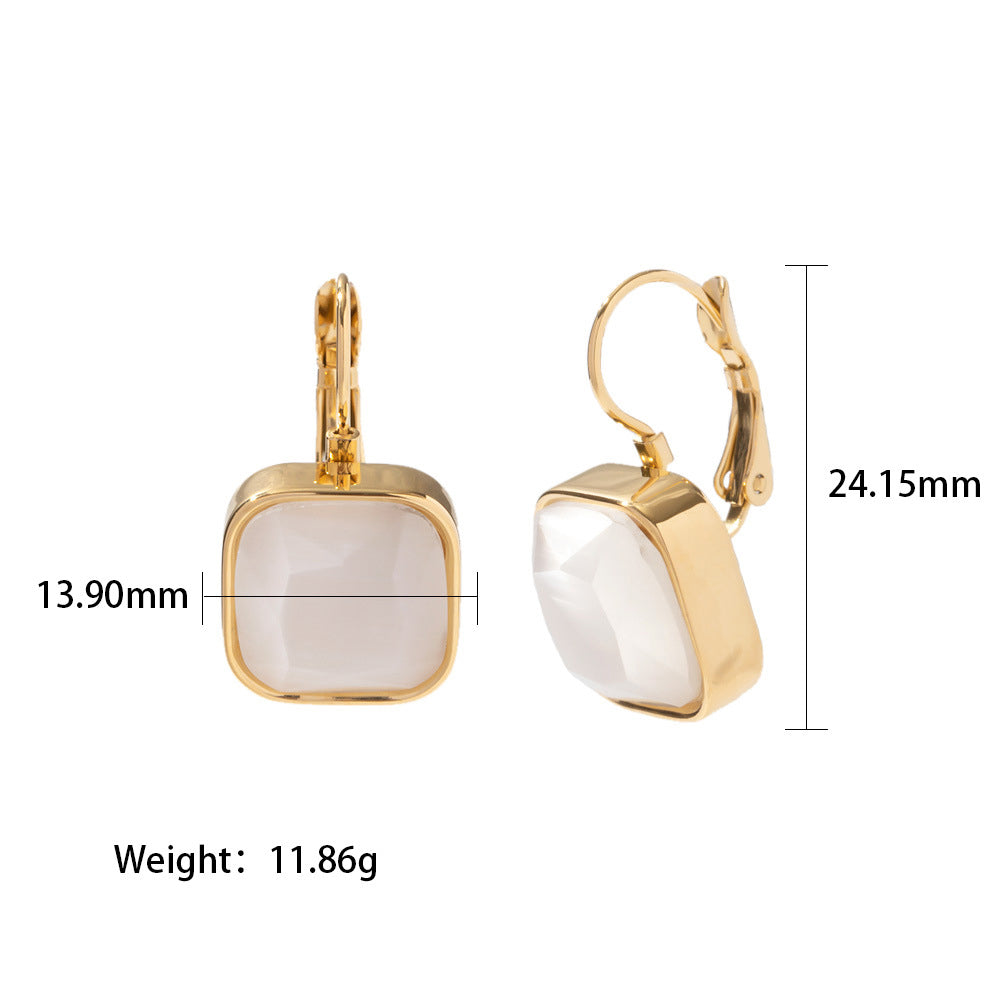 18k Gold Plated Square Color Opal Drop Earrings