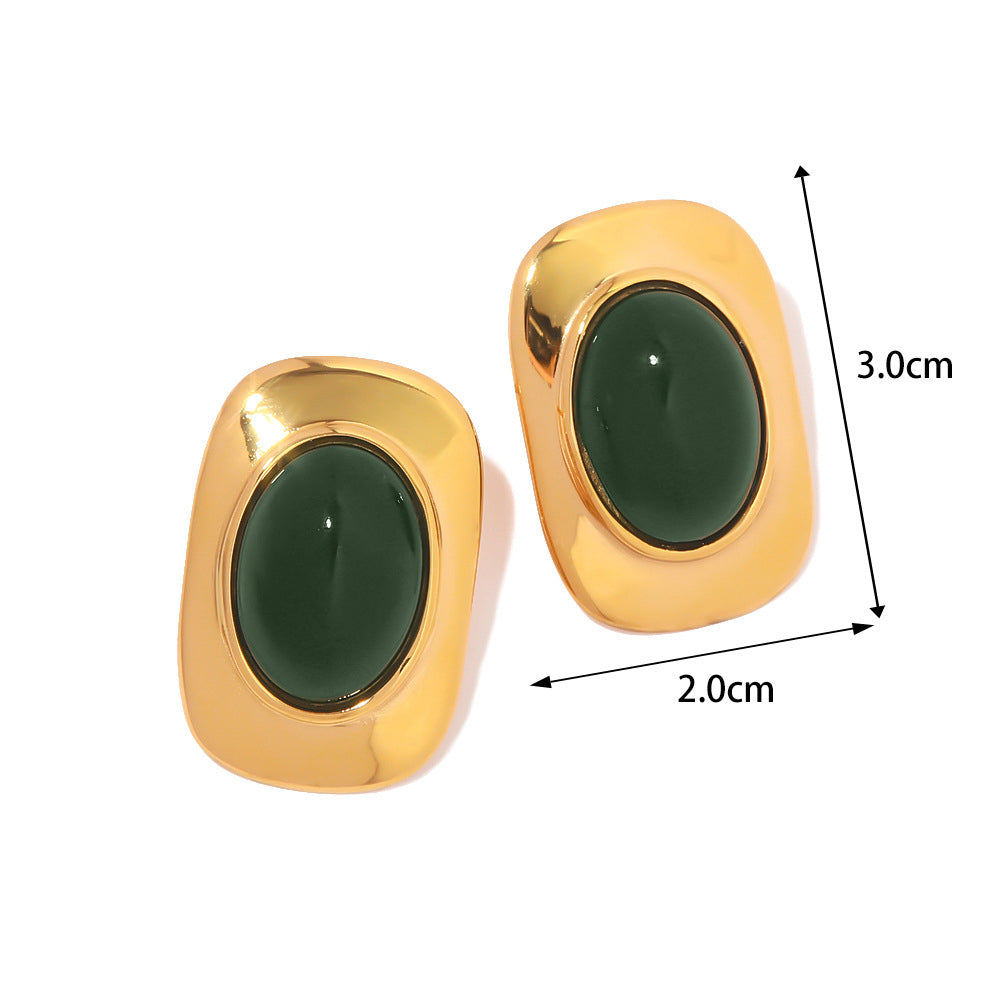 18k gold retro light luxury oval design all-match earrings