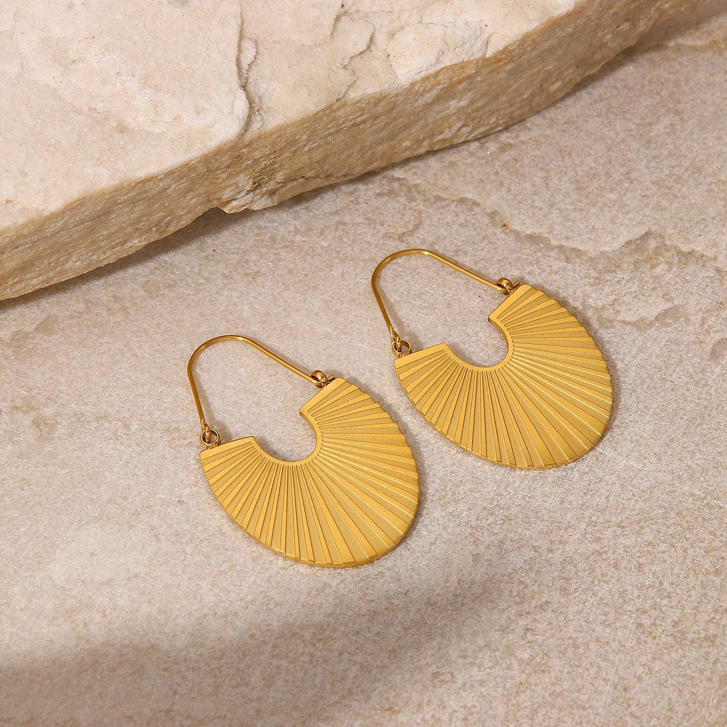 E12.18K Gold Scalloped Rib Earrings Scandinavian Designer Earrings - Elle Royal Jewelry