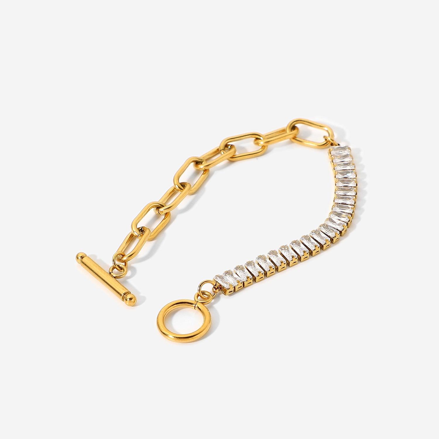 B11.18K Gold Exaggerated OT Buckle Design Bracelet - Elle Royal Jewelry