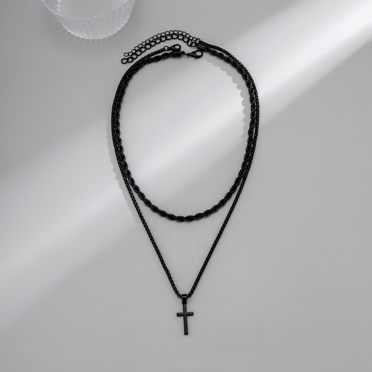 Men Simple fashion double stacked cross design pendant necklace