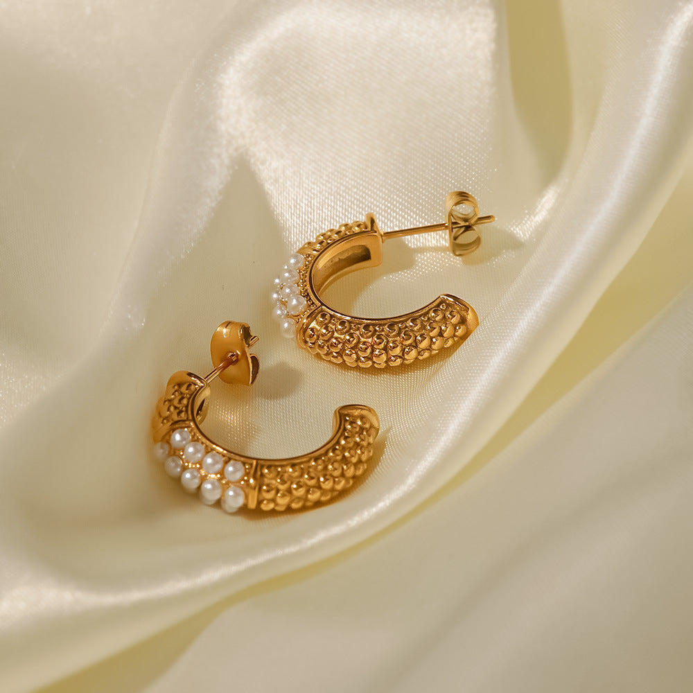 18K Gold Plated Pearl C Shape Earrings