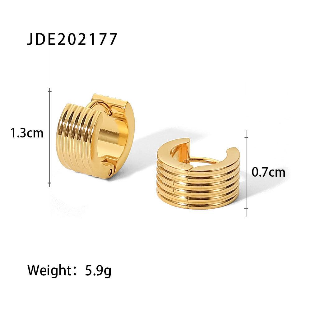 E11.18K Gold Wide Rib Stud Earrings - Elle Royal Jewelry