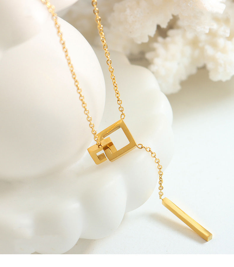 Fashion Simple Geometric Square Long Tassel Necklace