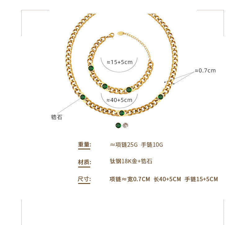 Fashion Thick Chain With Zircon Necklace / Bracelet