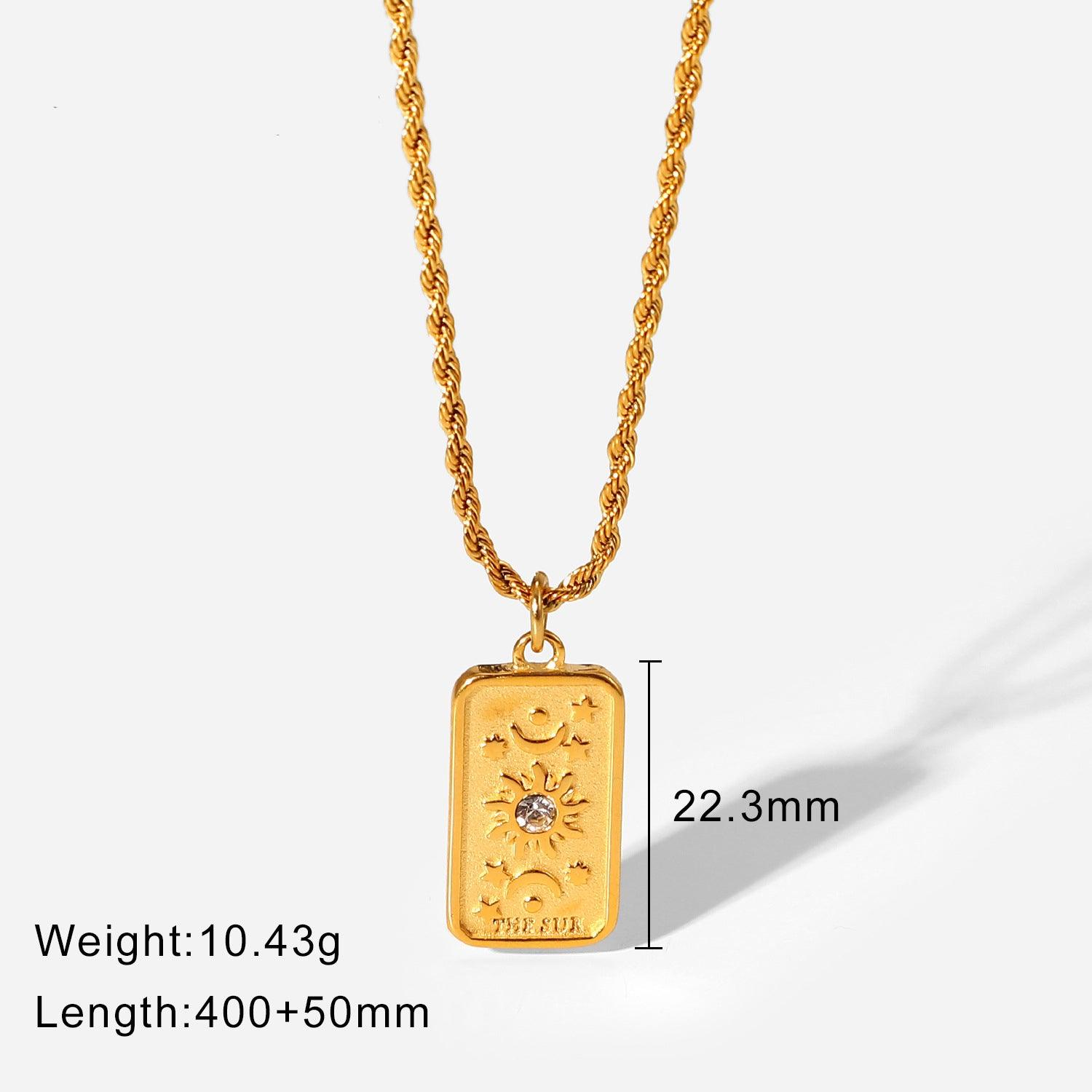 N32.18K Vacuum Plated Gold Zircon Square Sun Star Signet Pendant Necklace - Elle Royal Jewelry