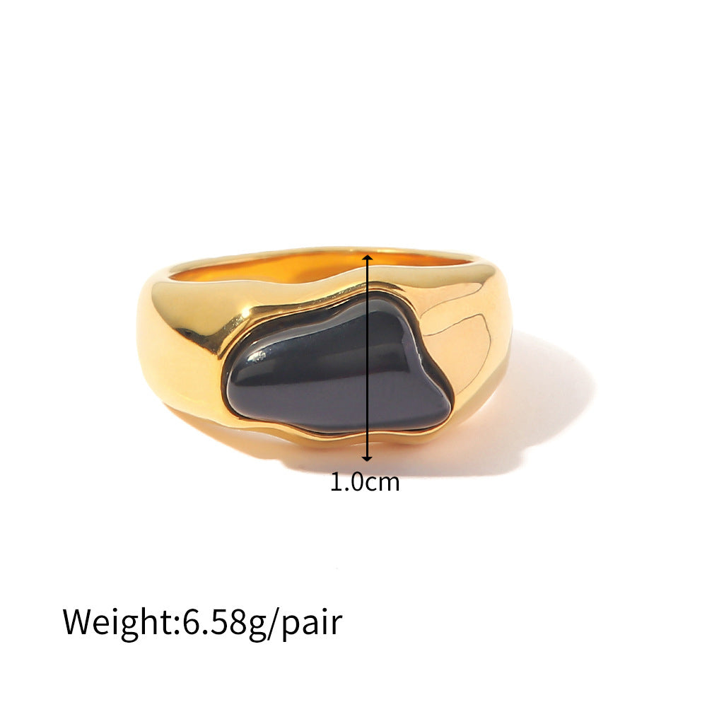 18K Gold Plated Black/Green/Brown Natural Stone Ring