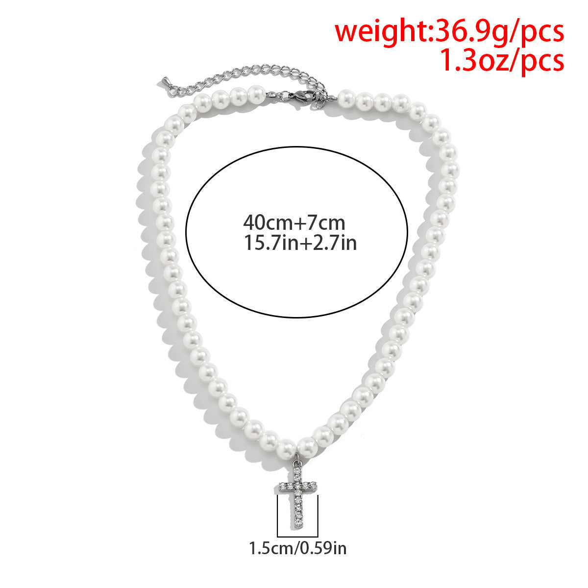 Men Vintage Hip Hop Diamond Pearl Cross Pendant Necklace