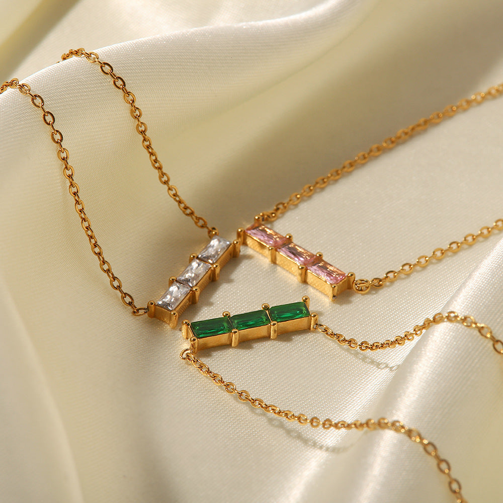 18K gold inlaid green/pink/white zircon matching friend/lover necklace