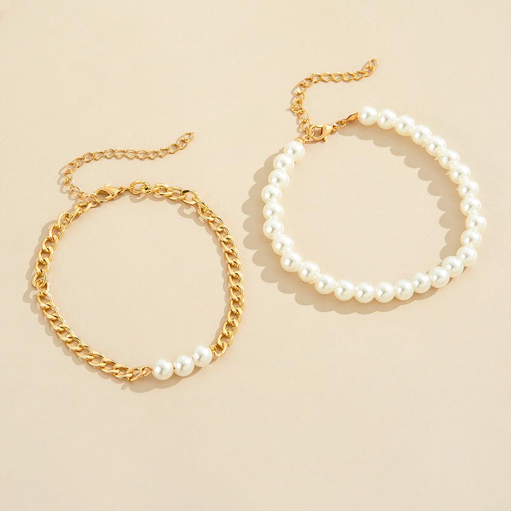 F3.Pearl and chain two-piece anklet - Elle Royal Jewelry