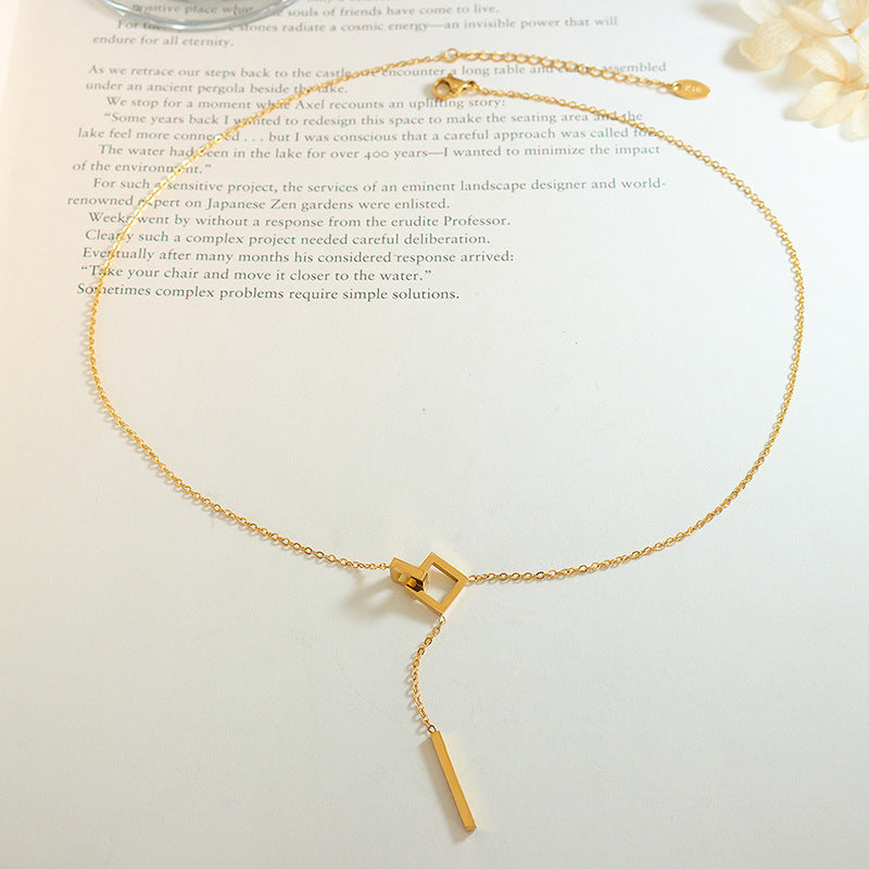 Fashion Simple Geometric Square Long Tassel Necklace