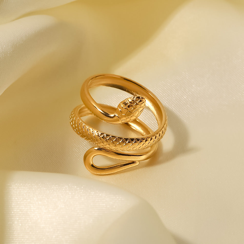 18K Gold Plated Classic Texture Snake Design Openwork Adjustable Ring