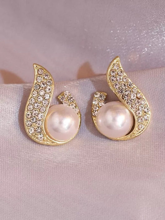 E7.Rhinestone & Faux Pearl Decor Stud Earrings - Elle Royal Jewelry