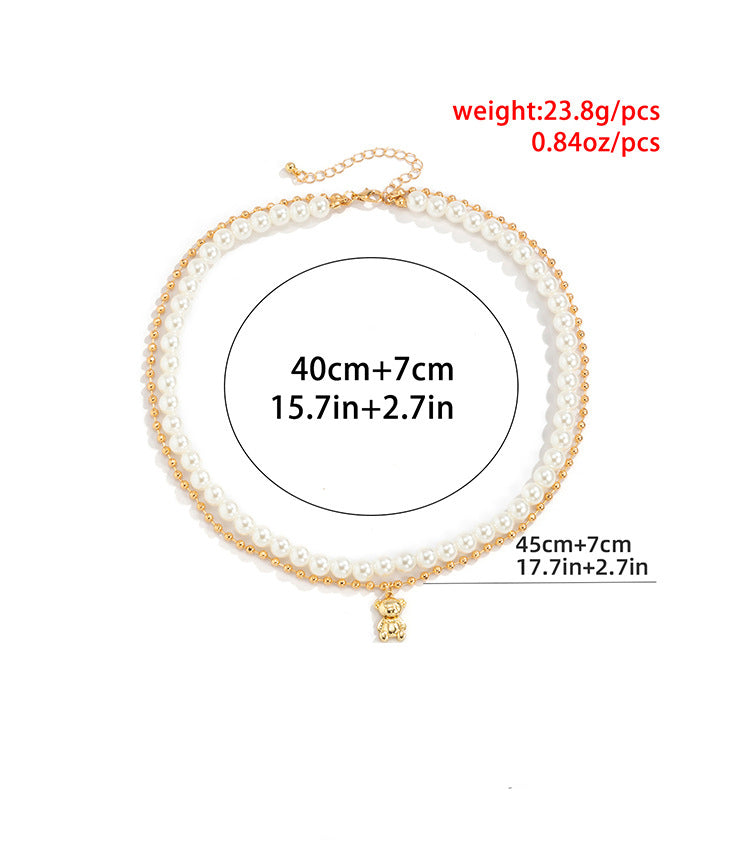 Men Simple hip-hop style pearl with bear all-match necklace