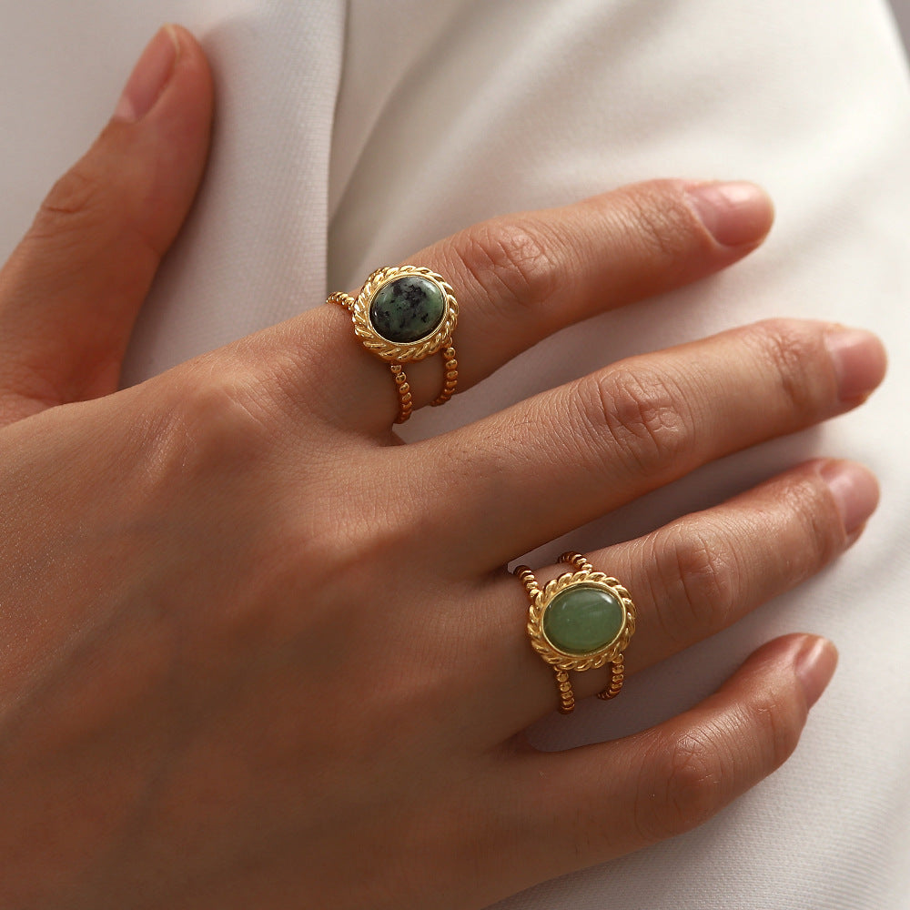 18k Gold Inlaid Green Natural Stone/African Turquoise Ring