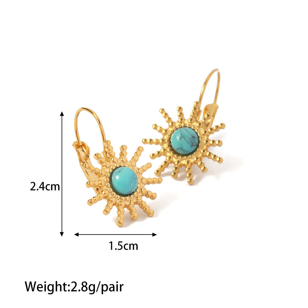 Exquisite retro style inlaid turquoise design versatile earrings