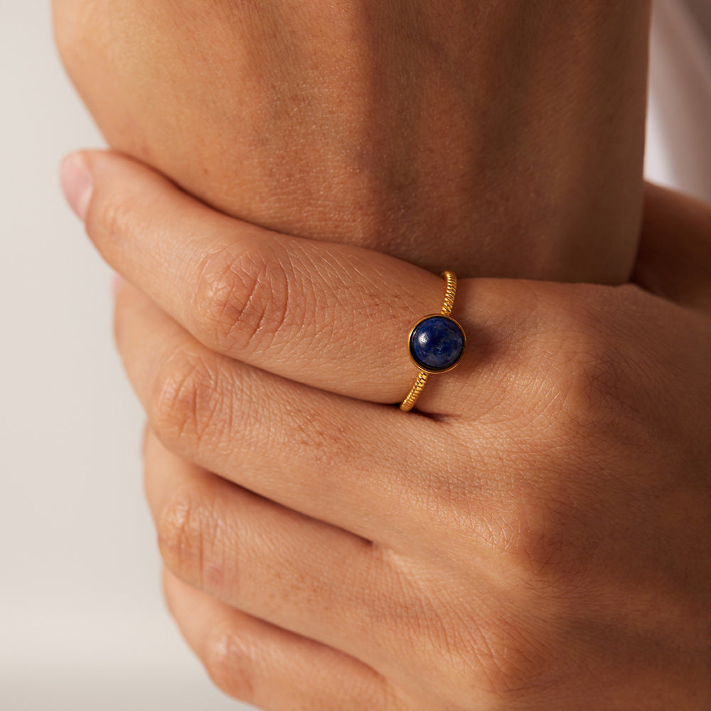 18k Gold Plated Round Lapis Lazuli Adjustable Twist Design Ring