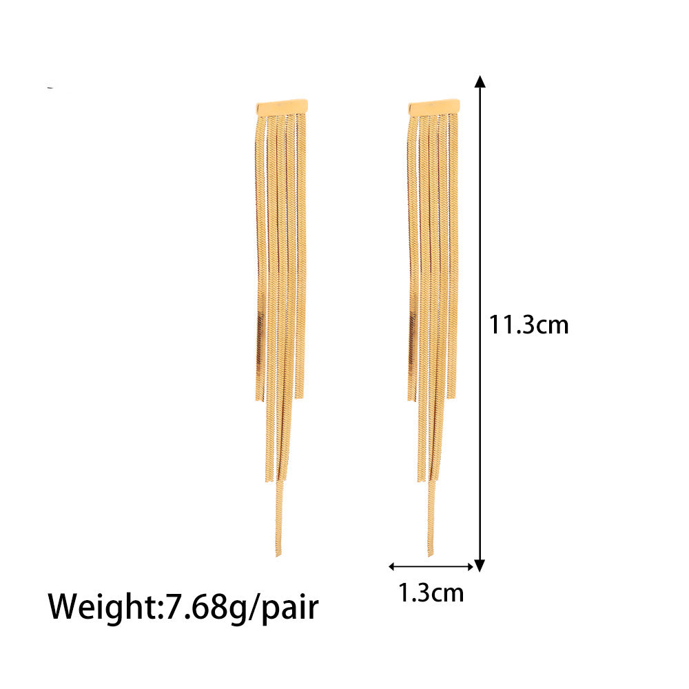 18K Gold Fashionable Long Tassel Earrings with All-Match Elegance