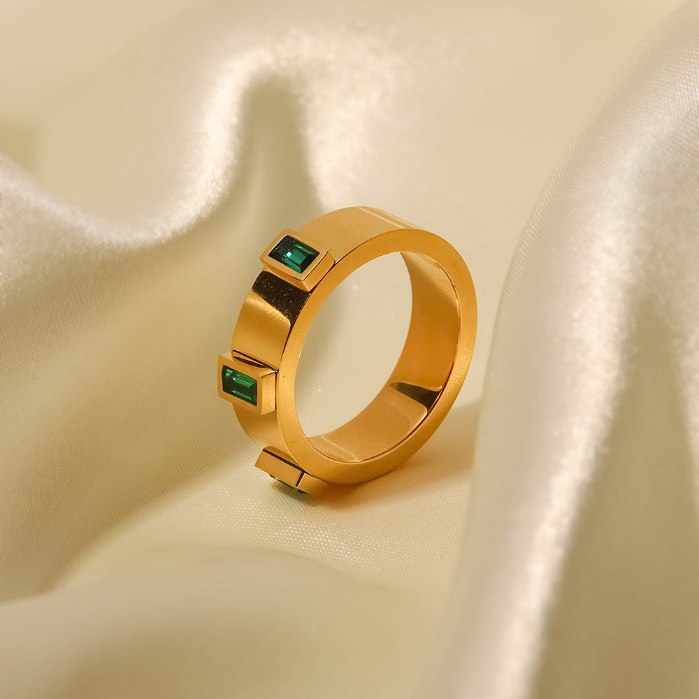 18K Gold Plated Green Baguette Zircon Ring