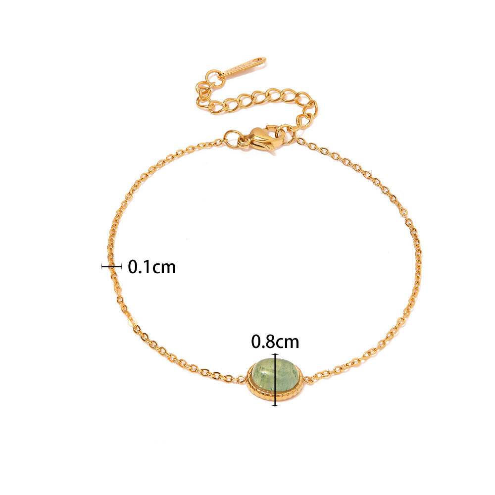 18K Gold Exquisite Simple Inlaid Green Aventurine Natural Stone Watch Versatile Bracelet