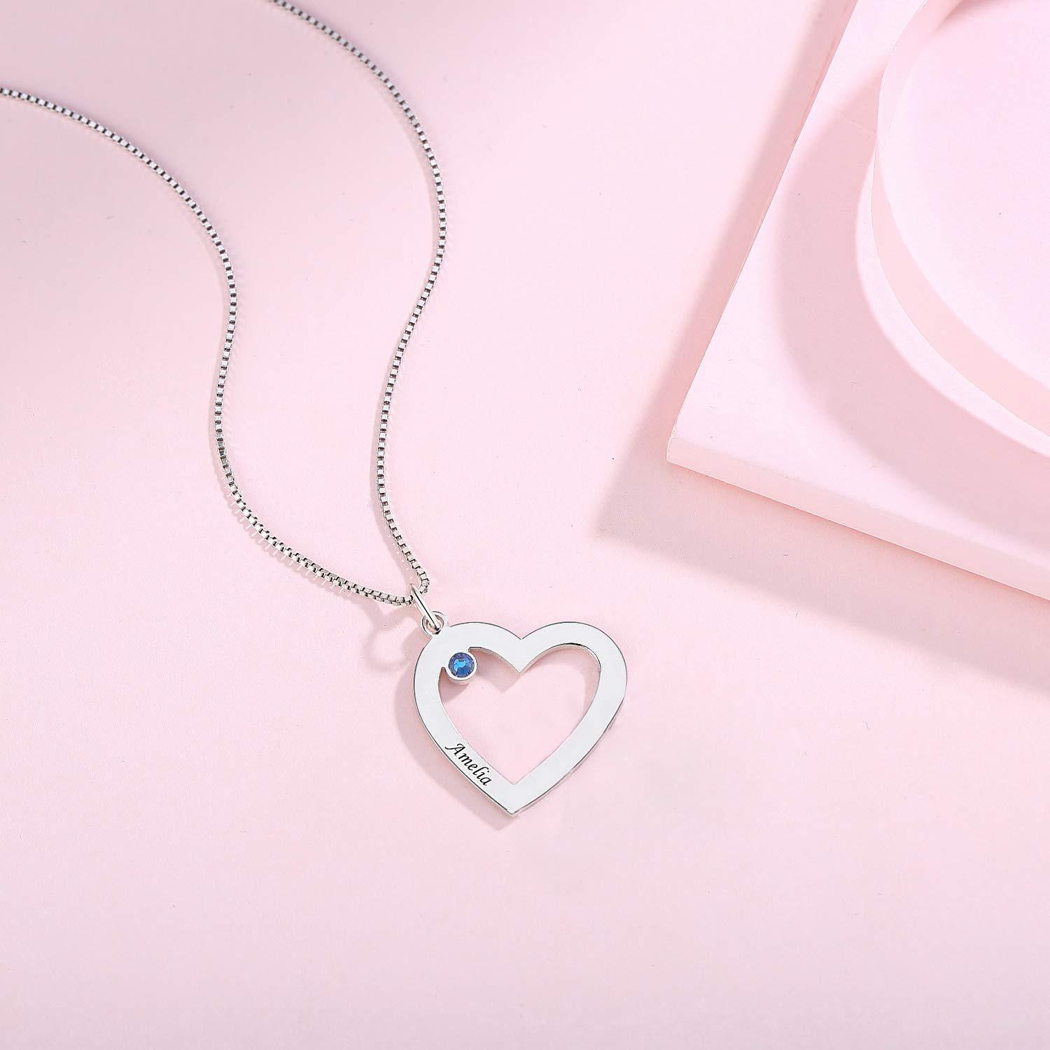 N18.Custom Heart Engraved Name Birthstone Necklace - Elle Royal Jewelry