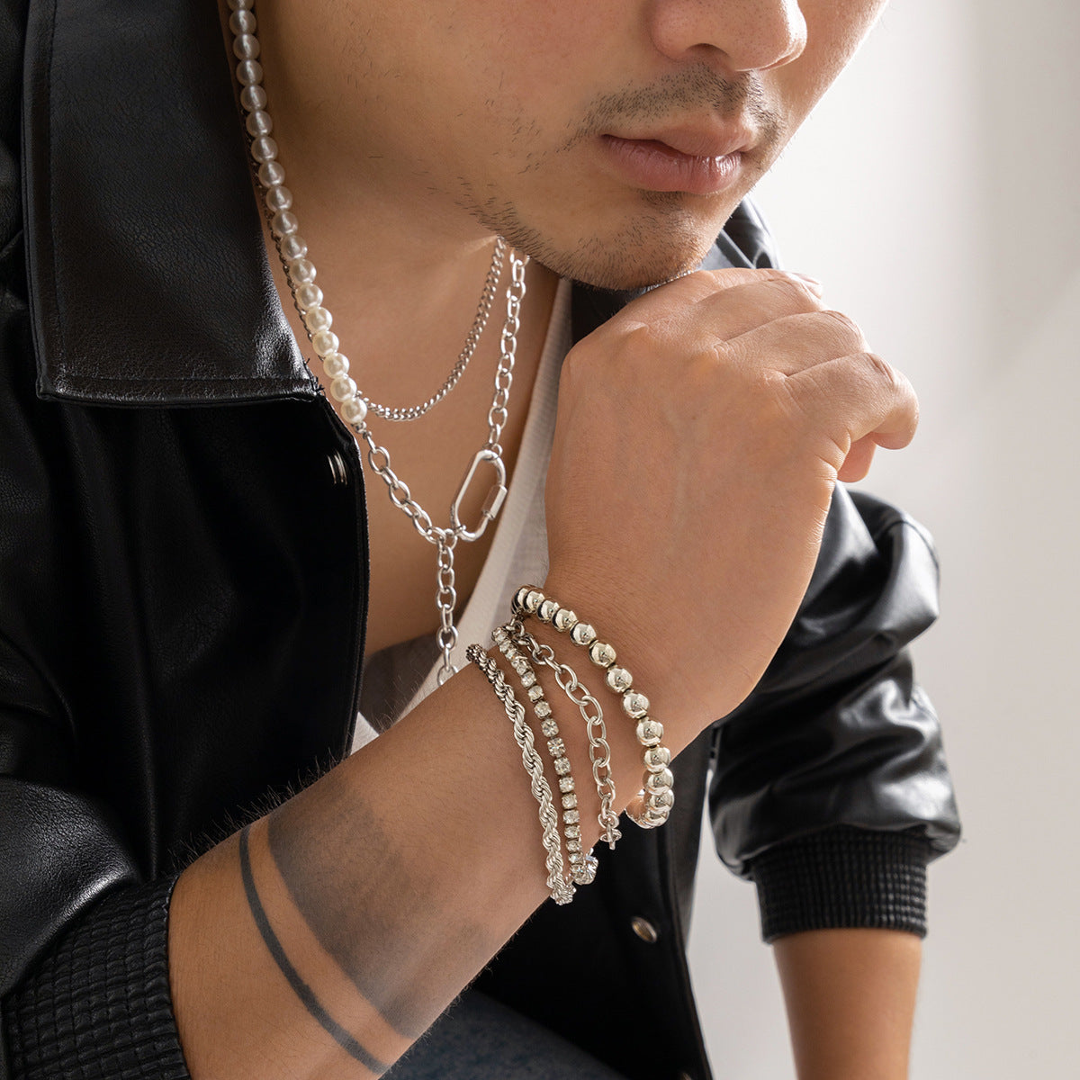 Men Fashion Simple Ball Twisted Bead Bracelet