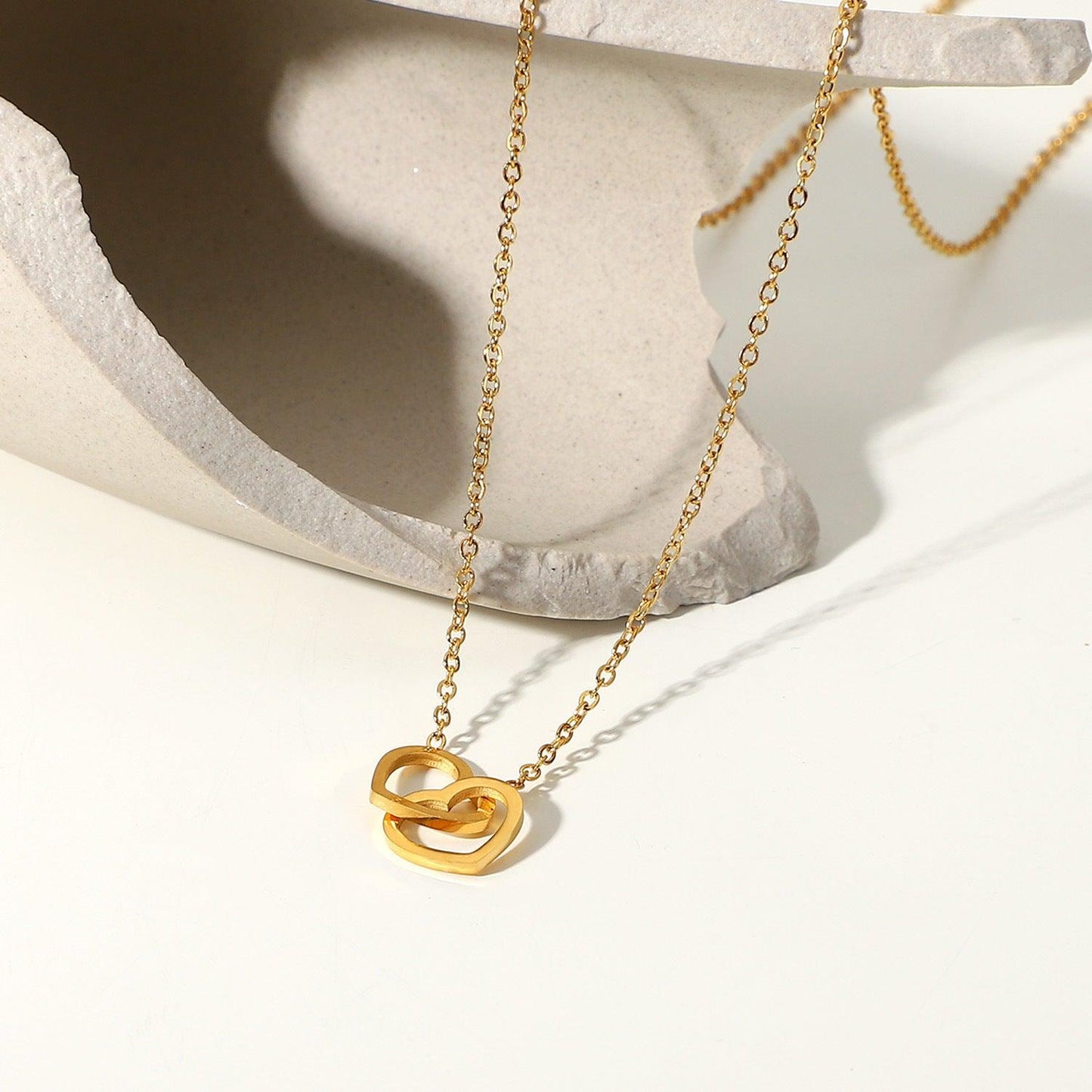 N37.Hot Sale 18K Gold Double Heart Necklace - Elle Royal Jewelry