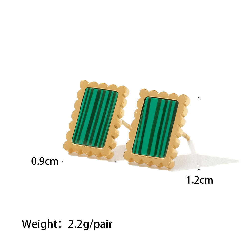 18K Gold Plated Inlaid Malachite/White Shell Square Earrings