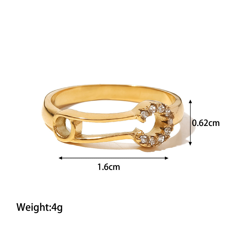 18K Gold Plated White Diamond Paper Clip Ring