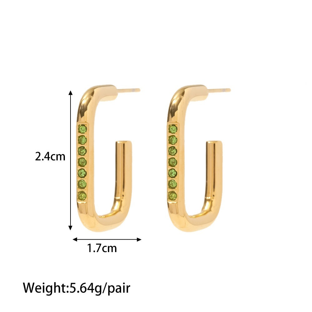 18k Gold Plated Hoop Inlaid White/Pink/Light Green Zircon Earrings