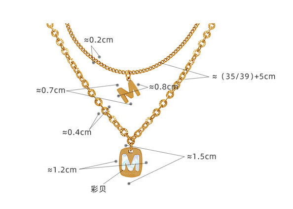 18K Gold Exquisite Letter M Square Plate Hollow Design Pendant Necklace