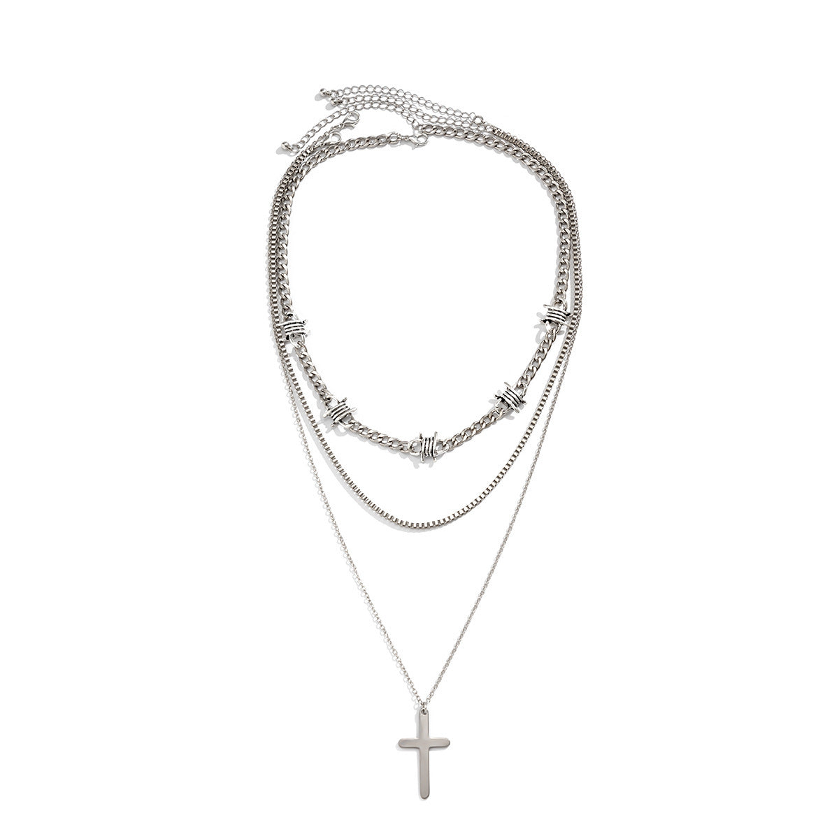 Men Fashionable and simple hip-hop style three-tiered pearl cross design necklace