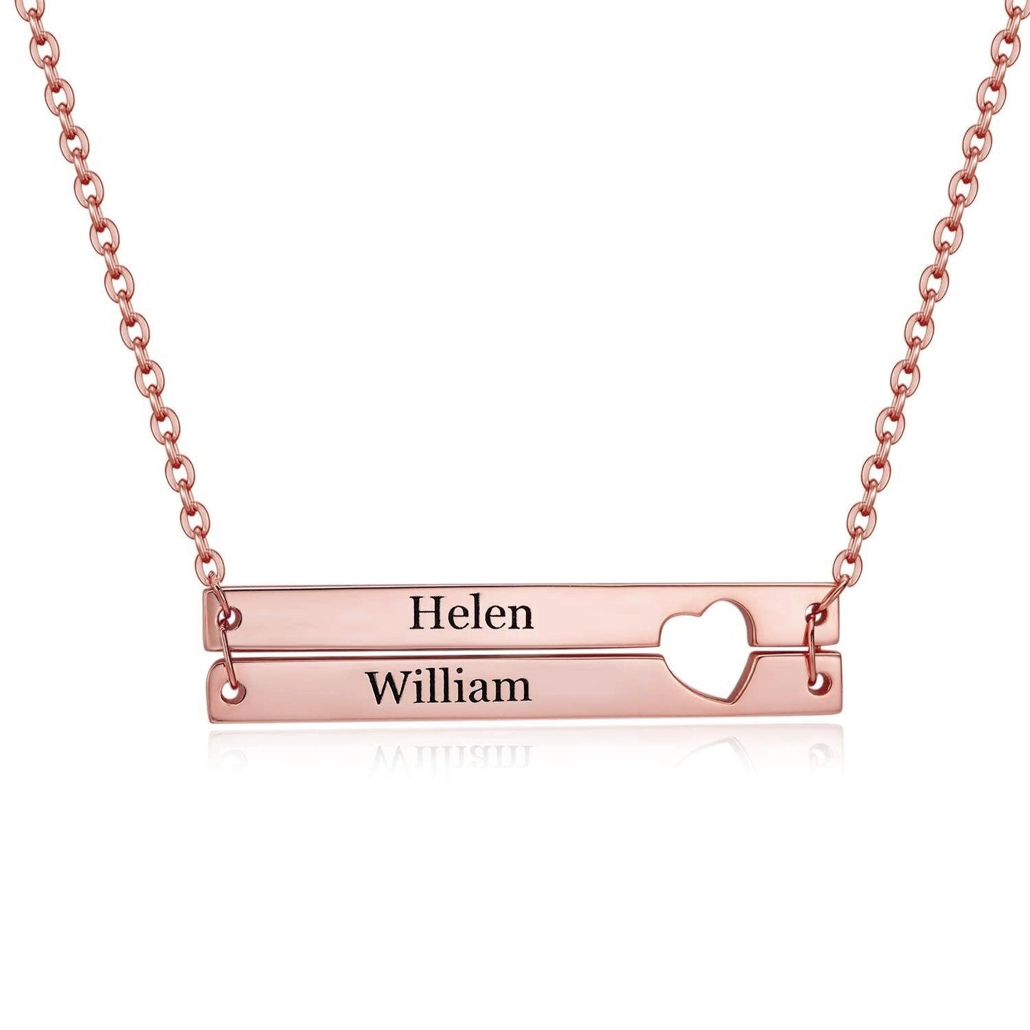 N16.Custom Double Layer Bar Heart Name Necklace - Elle Royal Jewelry