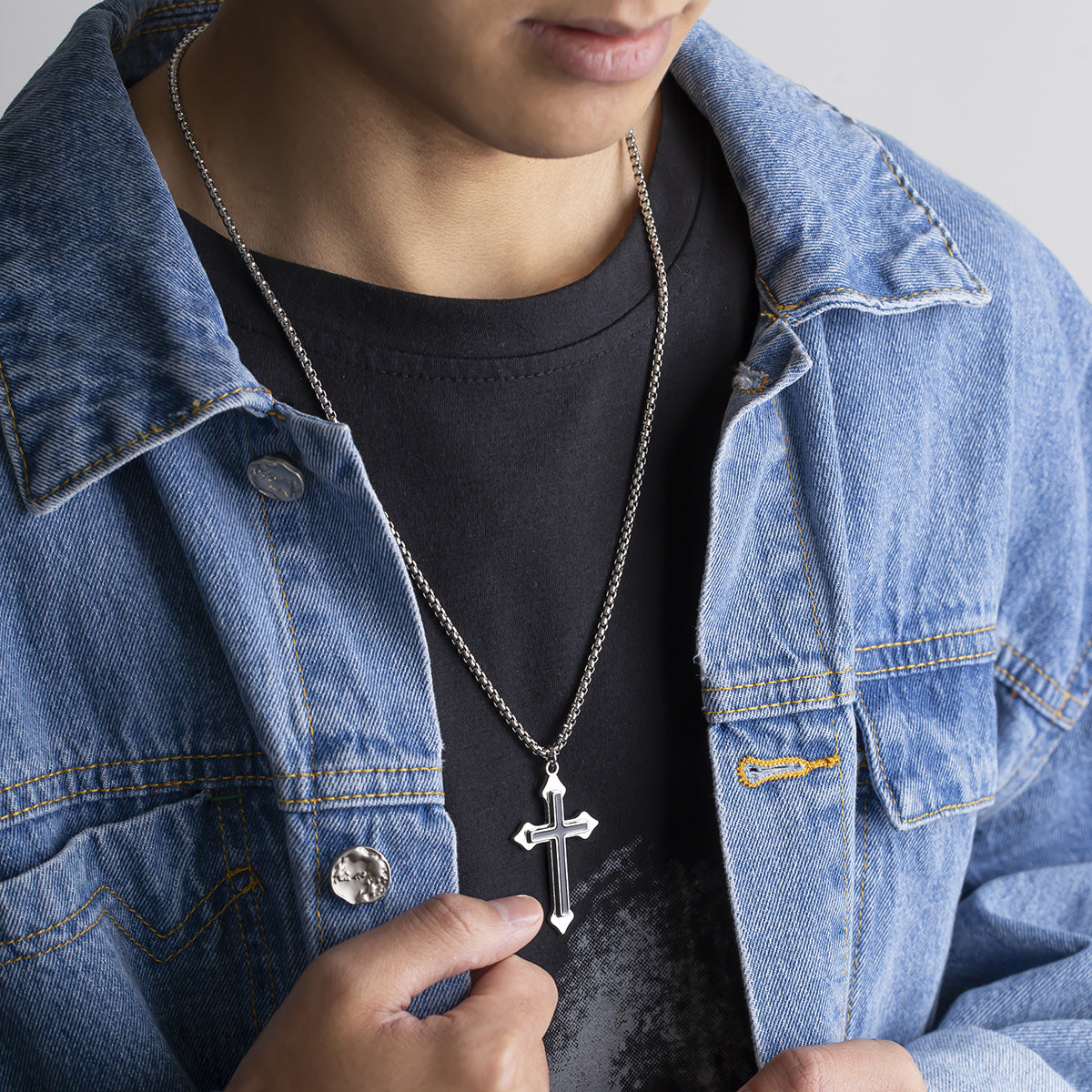 Men Fashion Hip Hop Cross Design Necklace