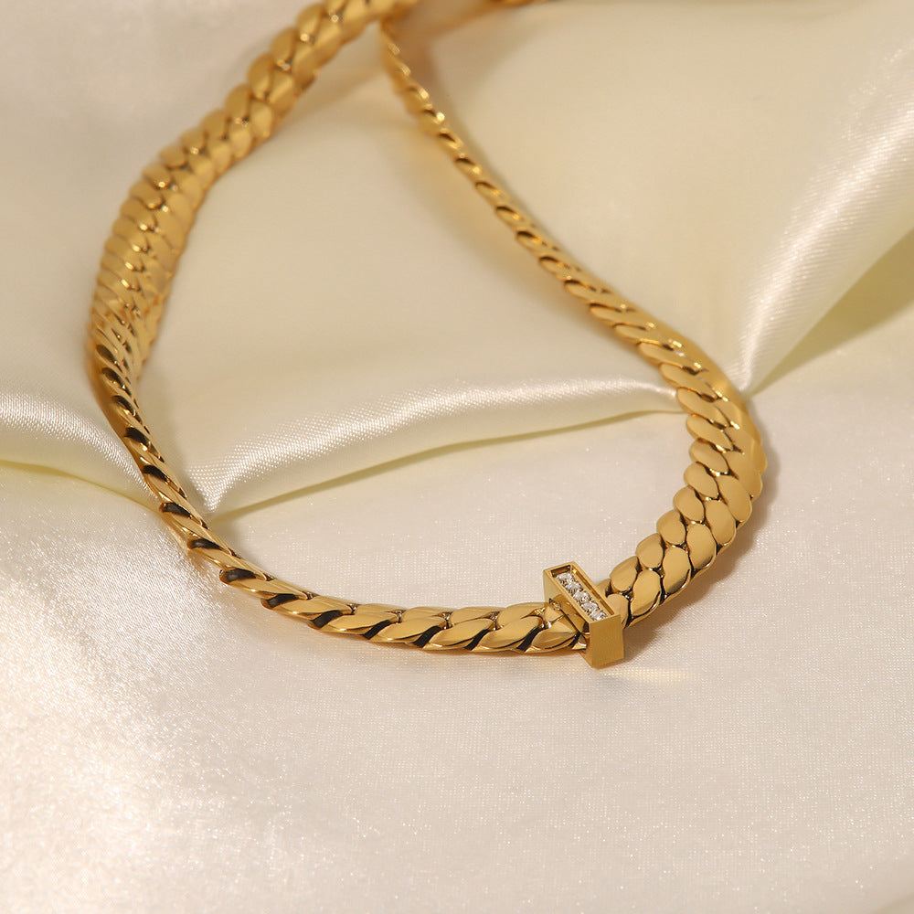 18K Gold Thick Chain Design Simple Hip Hop Style Necklace