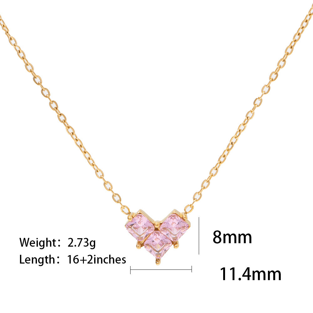 18K Gold Plated Inlaid Pink/White Zircon Love Pendant Necklace