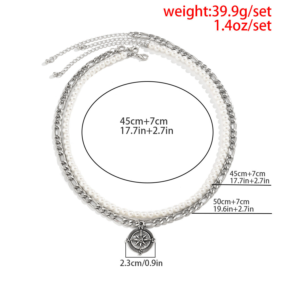 Men Fashion Multi-layered Pearl Vintage Compass Pendant Necklace