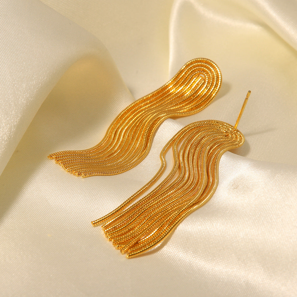 18k Gold Fashion Simple Tassel Design Versatile Earrings