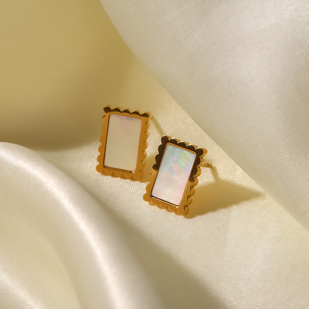 18K Gold Plated Inlaid Malachite/White Shell Square Earrings