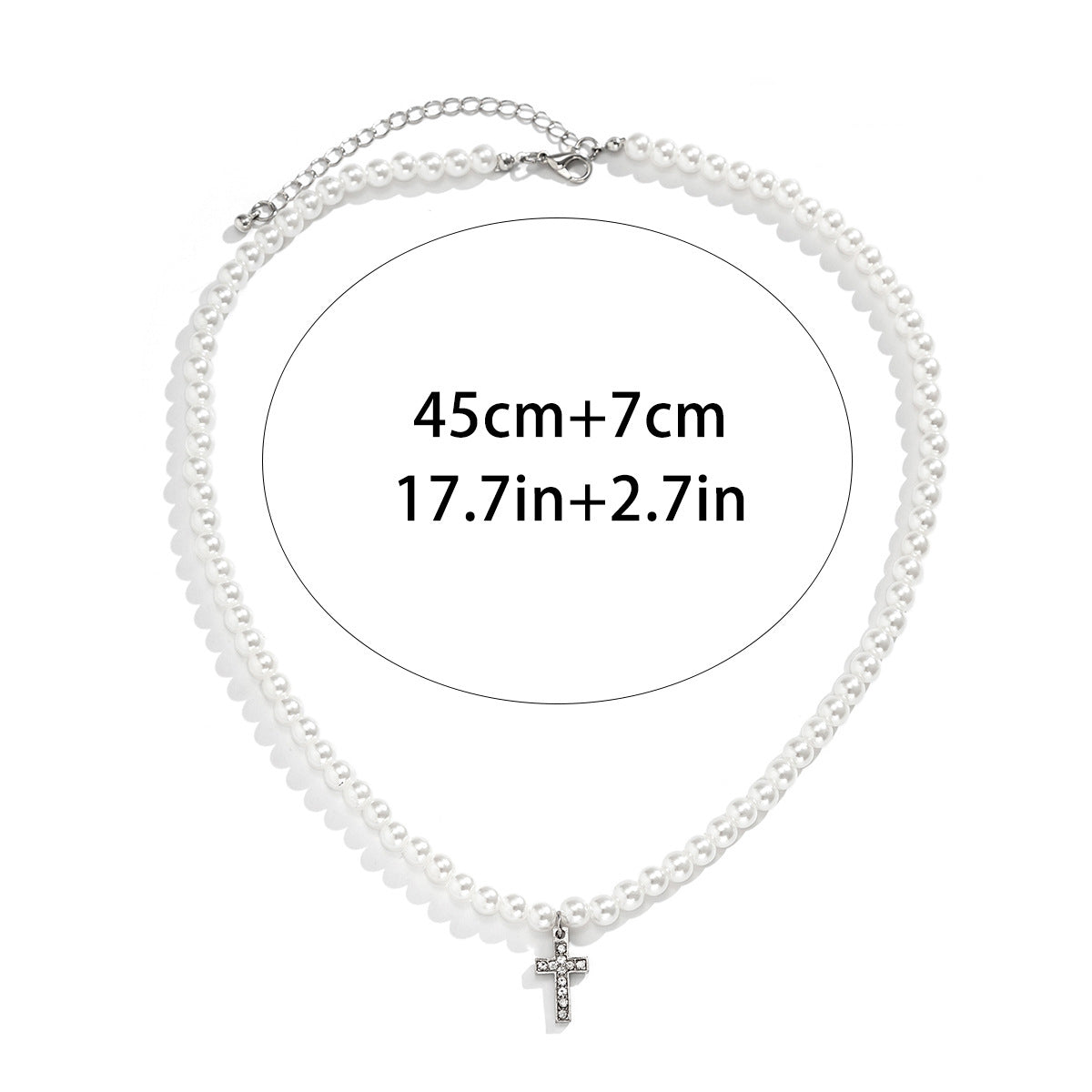 Men Fashionable simple hip-hop style diamond cross with pearl pendant necklace