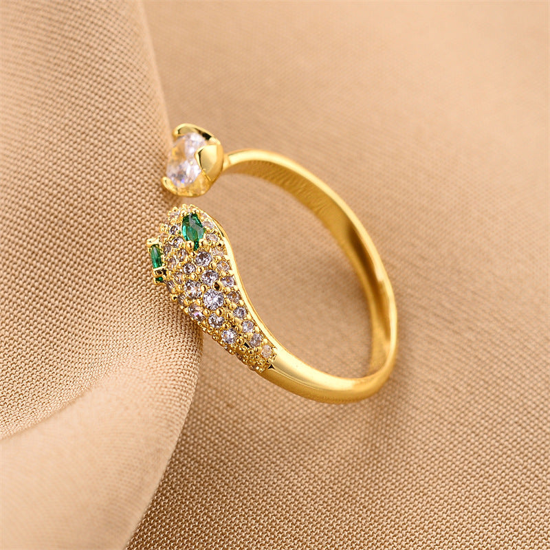 R25.Trendy zircon serpentine open ring