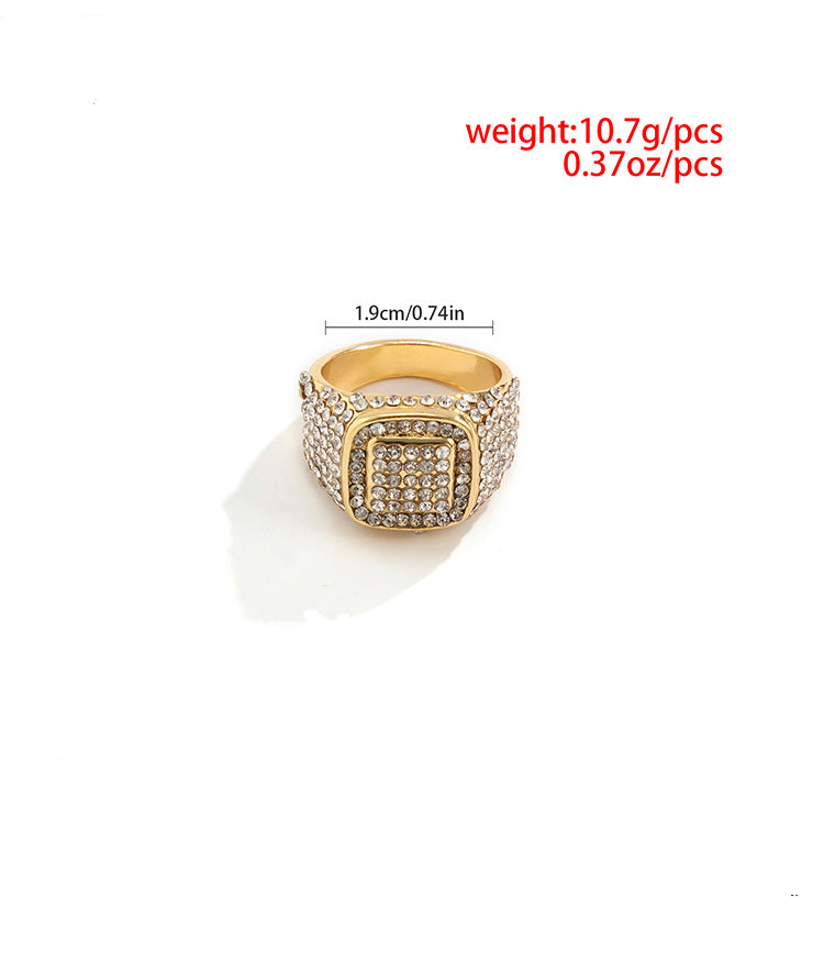 Men Fashion Encrusted Diamond Hip Hop Style Versatile Ring