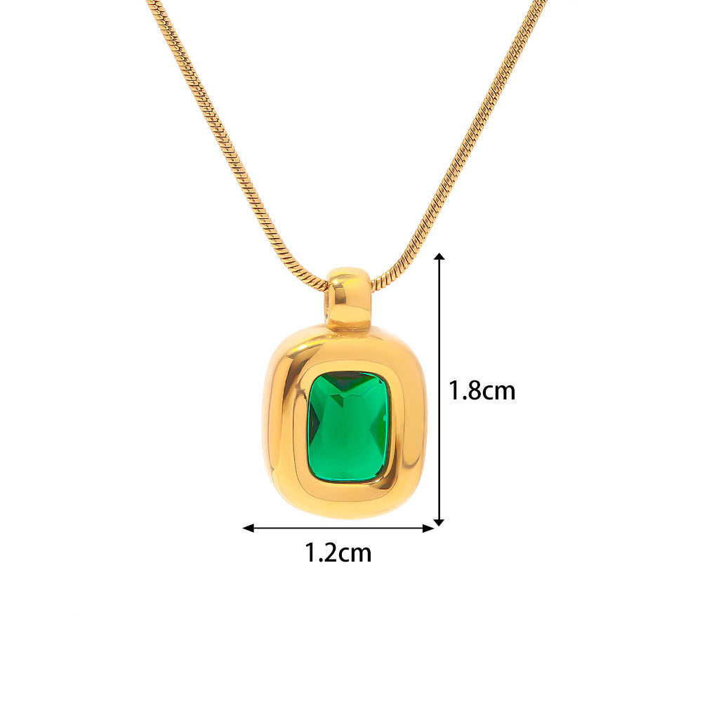 18 Karat Gold Zarte Fashion Set Grüne Zirkon-Anhänger-Halskette Necklace