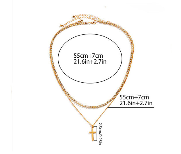 Men Retro Simple Cross Double Layered Claw Chain Design Hip Hop Necklace