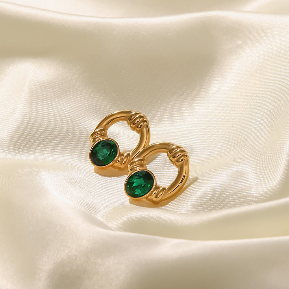 18K Vintage Door Ring Green Zircon Earrings