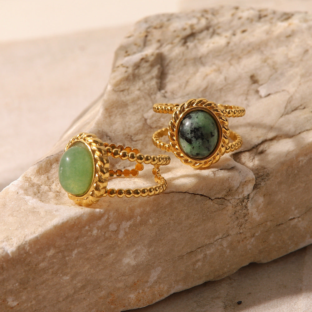 18k Gold Inlaid Green Natural Stone/African Turquoise Ring