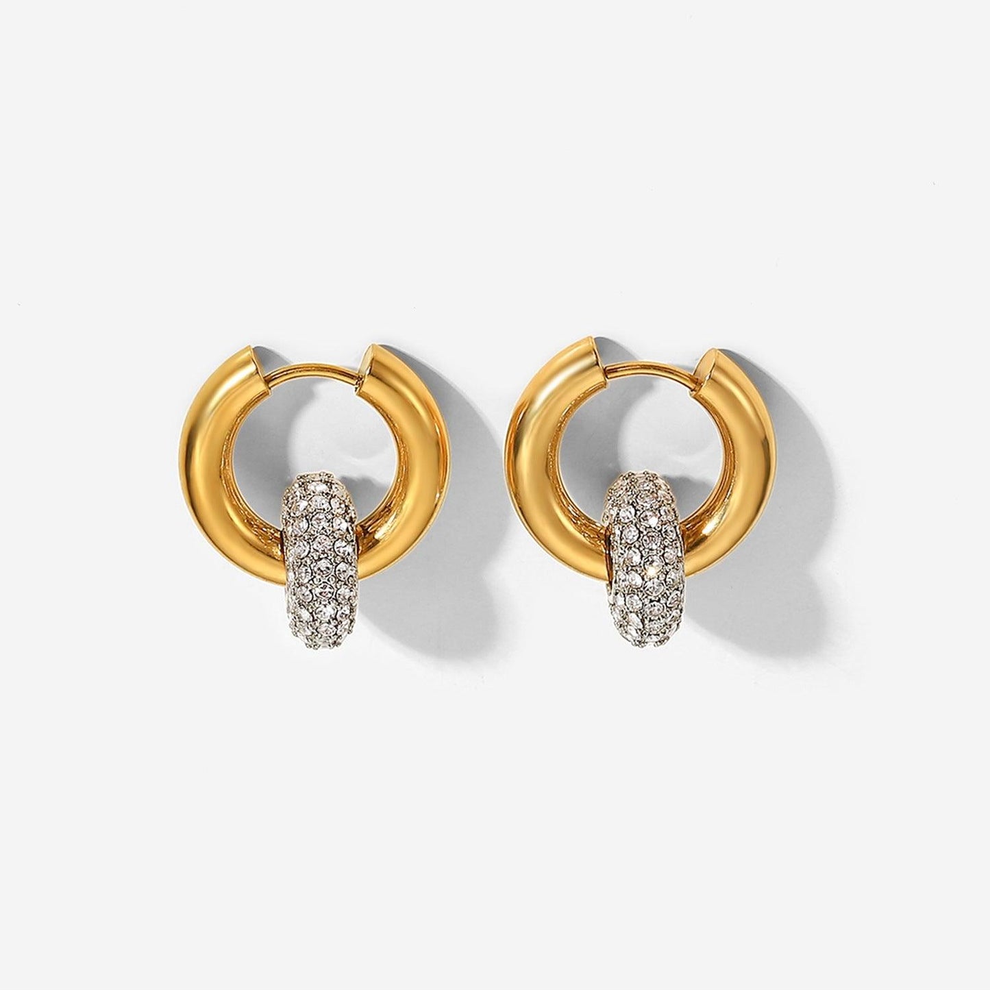 E10.Zircon Hoop Drop Earrings 18K Gold Earrings - Elle Royal Jewelry